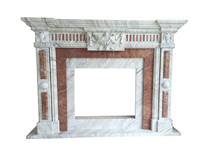 China White and Red Marble Fireplace
